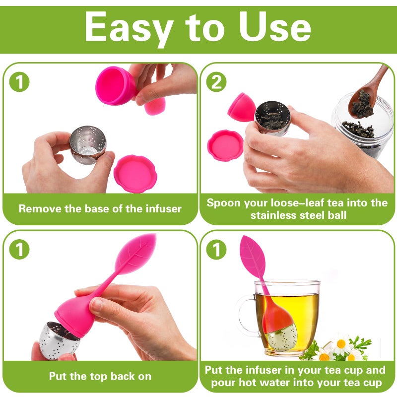 Bekith 7 Pack Silicone Tea Infuser, Cute Loose Leaf Tea Steeper, Fine Mesh Tea Strainer with Drip Tray, Stainless Steel Tea Filter Ball Tea Diffuser Steeper for Cup Mug - Image 4